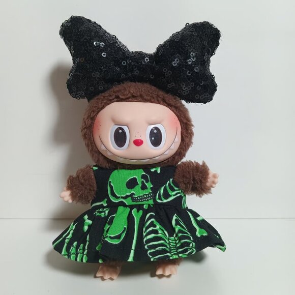 Custom Labubu Halloween Skeleton Dress and Oversized Sequin Bow - Picture 1 of 7